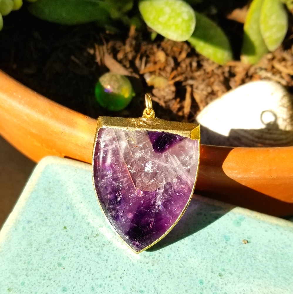 Amethyst Shield Gold Plated Pendant